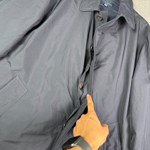 Polo Ralph Lauren Trench Coat Mens L Navy Blue Long Overcoat Full Zip Insulated - Picture 5 of 14